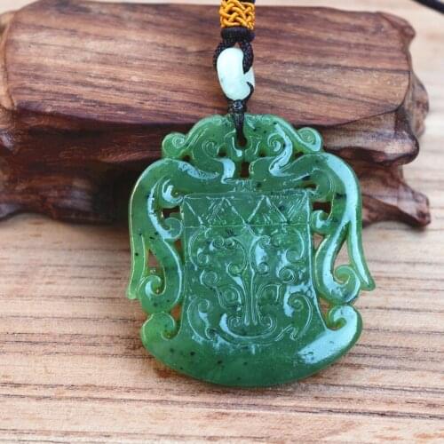 Certificate)Drop shipping Natural Green HETIAN Nephrite Carved Dragon Pendant Necklace Lucky Amulet Gift For Mens Jades Jewelry