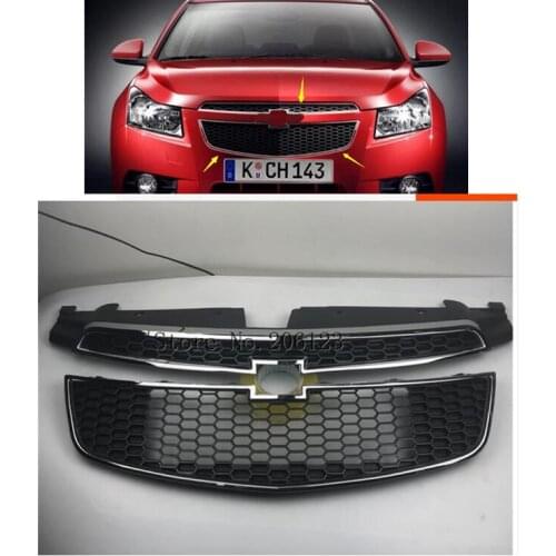 Fit For Chevy Cruze 2009-2014 Silver Upper Lower Front Bumper Mesh Grille Grill 2PCS With logo