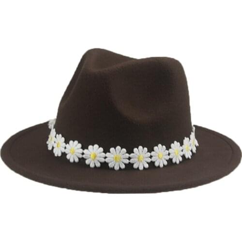 Fedoras Hats Women Solid Yellow Black Wide Brim Hats Boy Girls Little Daisy Fashionable Decoration Women Hats Sombreros De Mujer