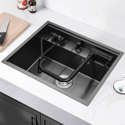 Large Size Nanometer Hidden Kitchen Sink Double Cover SUS 304 Stainless Steel Handmade Single Kitchen Hidden Sinks