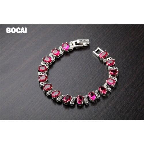 925 sterling silver Thai silver red corundum bracelet retro fashion ethnic style