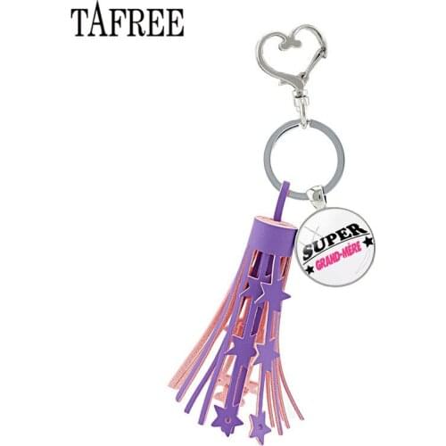 TAFREE Purple Tassel Super Grand-mere Heart Clasp Clip Keychain Keyring Key Chain For Grandma Birthday Jewelry Gift SG80