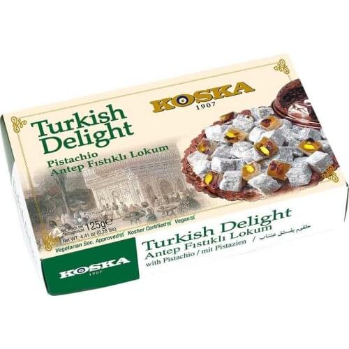 Turkish Delight with Pistachio Flavor by Koska | Giftable Snacks, Sweet Luxury Traditional Dessert (125, 250, 500 gr)