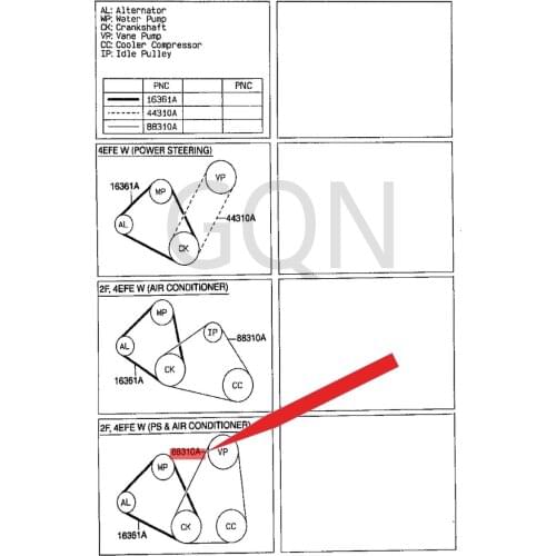 V-belt (cooler compressor to crankshaft pulley) 1996-Toy ota STA RLE TCO RSA TER CEL CYN OSP AS EO booster pump belt
