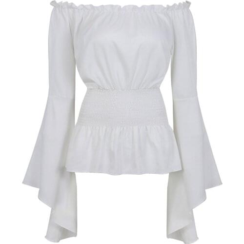 Long Sleeve T Shirt Women Renaissance Medieval Chemise Victorian Girls Gothic Retro Peasant Wench Off Shoulder Blouse Resist top
