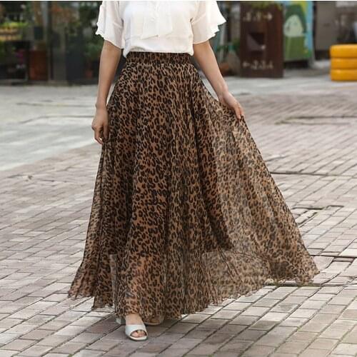 High Waist Leopard Print Skirt for Women 2021 Spring Autumn Bohemian A-LINE Fashion Casual Mid-length Leopard Skirts Female