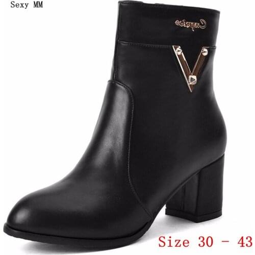 Spring Autumn Winter Women Ankle Boots Square High Heels Shoes Woman Short Boots Small Plus Size 30 - 43