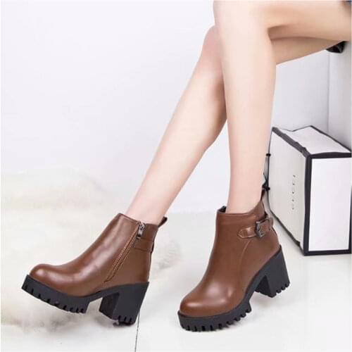 Women Ankle Martin Boots Autumn Female Casual Shoes Woman Flat Fashion Platform Round Toe Buckle Strap Solid Comfortable