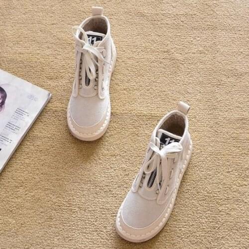 Womens spring and autumn Martin boots retro front zipper stitching high-top womens leather shoes PU casual boots short boots