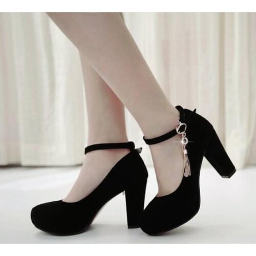 Big Size Ladies high heels women shoes woman pumps Pure color Buckles High-heeled single shoes