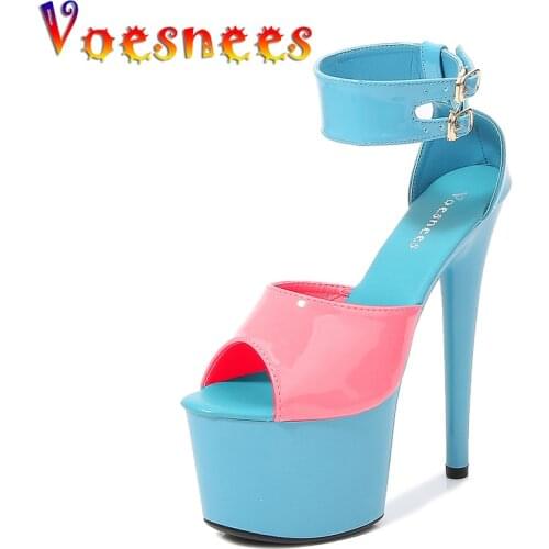 2021 Women Shoes Party Sandals Patent Leather Gladiator Mixed Colors Thin Heels T-tied Pole Dance Shoes sexy High-heels Stripper
