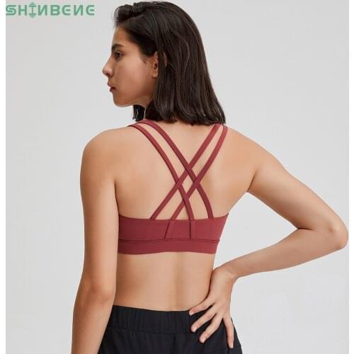SHINBENE CLASSIC Naked Feel Push Up Workout Gym Bras Women Buttery Soft Padded Sports Yoga Training Bras Tops Athletic Brassiere