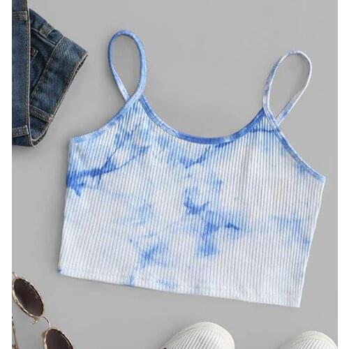 Tie-dye Print Womens Crop Top Sexy Ladies Sleeveless Tank Tops Women 2021 Summer Pullover Vest Tank Crop Tops Ropa De Mujer