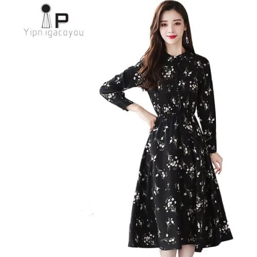 Autumn New Women Vintage Dress Floral Sexy Elegant Long Sleeve Party Long Chiffon Dresses Female Casual Plus Size Dress Vestido