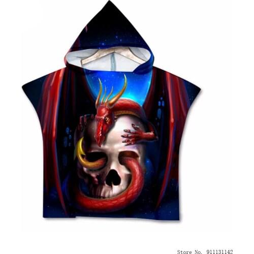 Animal Dolphin Wolf Lion Double-sided Digital Printed Children Hooded Beach Towel Soft Swimming Cloak Bathrobe