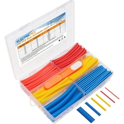 130Pcs 3:1 Red Blue Yellow 2.4/3.2/4.8/6.4/9.5/12.7mm Diameter Heatshrink Tubing Tube Sleeving Wrap Wire DIY Connector Repair