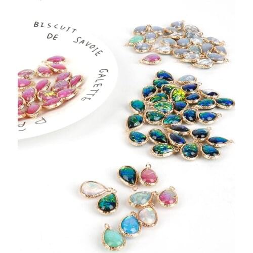 2pcs/lot Colorful Drop shape Resin Copper Plated Base Charms Pendant For DIY Earring Bracelet Craft Jewelry Making Accessories