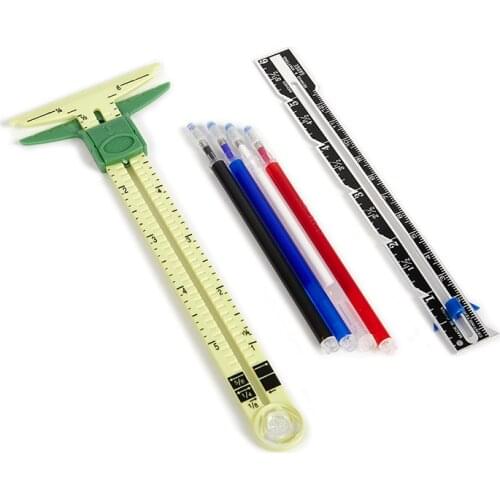 2PC Sewing Seam Ruler Measuring Gauge Patchwork Quilting Tailor Ruler Sizer Helper Aluminum Plastic Sliding Gauge