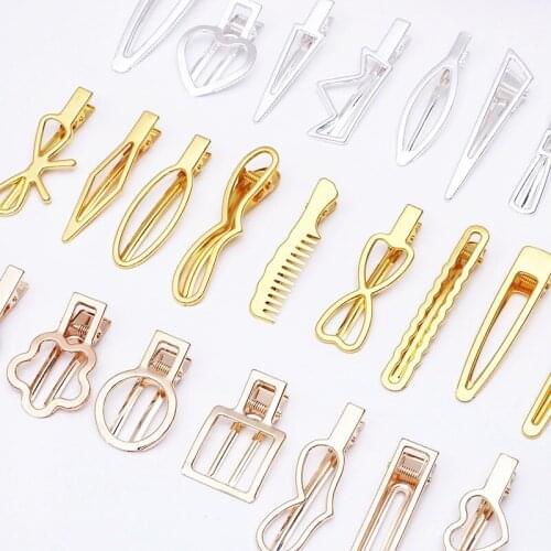 20 Pcs/Lot) Korean Barrettes KC Gold Silver Plated Hollow Hair Clips For Women Jewelry Decorations