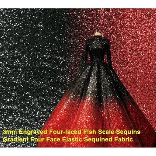 3mm Engraved Four-faced Fish Scale Sequins Gradient Elastic Sequined Fabric Wedding Dress Performance Costume Sequins fabric
