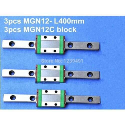 3pcs 12mm linear rail guide MGN12- L400mm with 3pcs mini MGN12C linear block