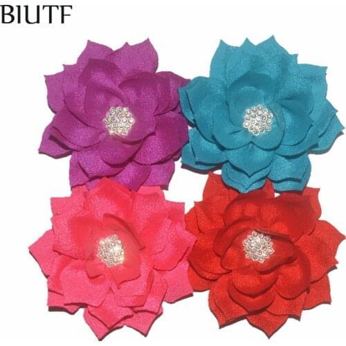 30pcs/lot 3.2'' Fabric Artificial Double-Layer Lotus Flower with Hair Clip Kids Headband Hairpin Apparel Accessories TH288