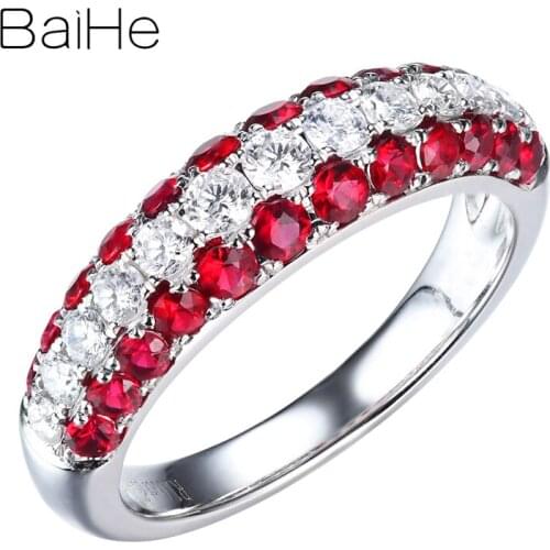 BAIHE Solid 14K White Gold 0.90ct Natural sapphirs/Rubis Women Wedding Trendy Fine Jewelry Beautiful diamond sapphirs/Rubis Ring