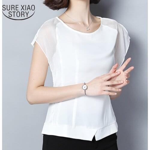2021 Summer White Ladies Shirts Blusas Sleeveless Chiffon Blouse Women Office Lady Solid Pullover Womens Blouse O Neck 9070 50