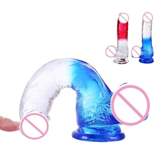 Huge Realistic Dildo Penis Cock with Suction Cup for Women Masturbation Lesbain Sex Toy Vagina G-Spot Dildos Crystal Transparent