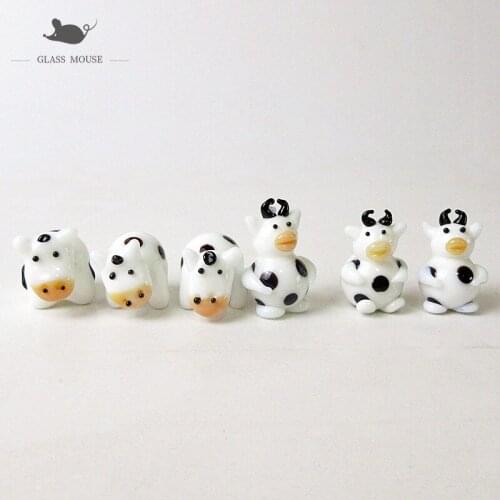 Decorative Figurines Miniature Glass White Cow Ornaments Murano Style Home Garden Decor Handmade Glass Cartoon Animals Statues
