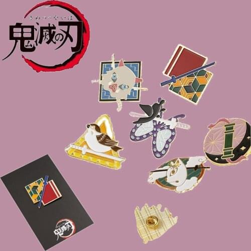 Demon Slayer Kimetsu No Yaiba Cartoon Metal Enamel Pin Lapel Pins Badges Brooches Costume Bag Shirt Hat Decorative Jewelry Gift