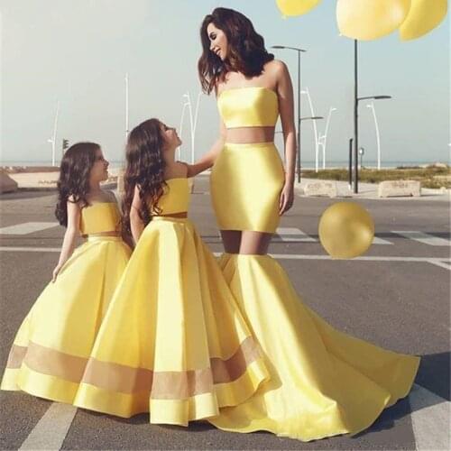 Two Pieces Yellow Mother and Daughter Dresses for Girls Pageant Party