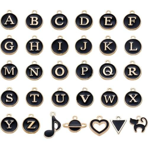 51pcs Double-sided Alloy Enamel Charms Pendant Alphabet Heart Cat Musical Note Mixed Shapes For Bracelet Necklace Jewelry Making