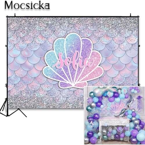 Mocsicka Mermaid Photography Backdrop Custom Mermaid Theme Scales Glare Birthday Photo Background Newborn Baby Shower Photocall