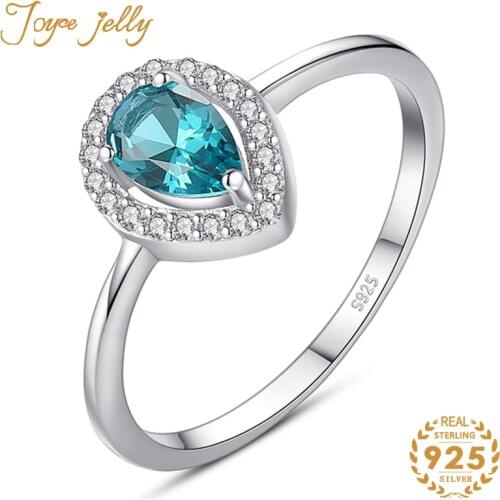 JoyceJelly Women Fashion Simple Emerald Ring Water Drop for Wedding Jewelry 925 Sterling Silver Female Fashion Gifts Wholesale