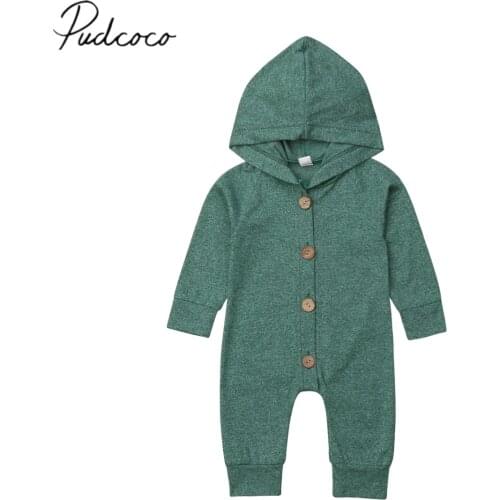 2019 Brand New 0-24M Newborn Toddler Baby Girl Boy Hooded Romper Single Breasted Longsleeve Solid Jumpsuit Spring Autumn Clothes