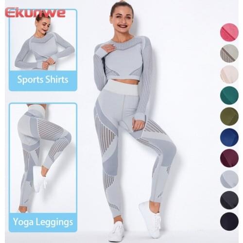 Seamless Fitness Yoga Leggings Sets Two Piece Outfit Women Sports Suits Workout Gym Yoga Shirts Sets Training Suits Gym Clothing