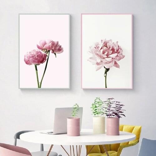 Beautiful Pink Peony Flower Canvas Painting Photo Nordic Art Poster Wall Sticker Print Home Decoration for Living Room Florist