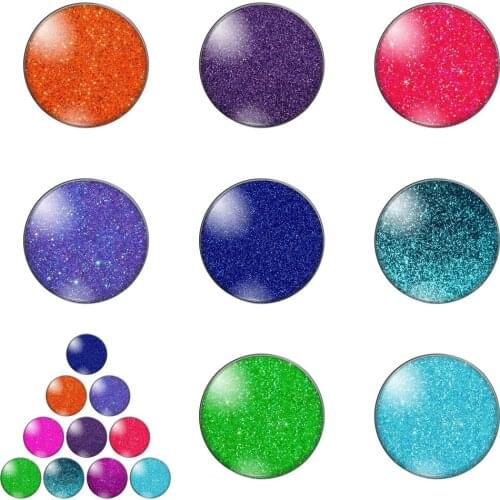Beauty Glitter Rainbow Monochromatic Color 12mm/20mm/25mm/30mm Round Photo Glass Cabochon Demo Flat Back Making Findings