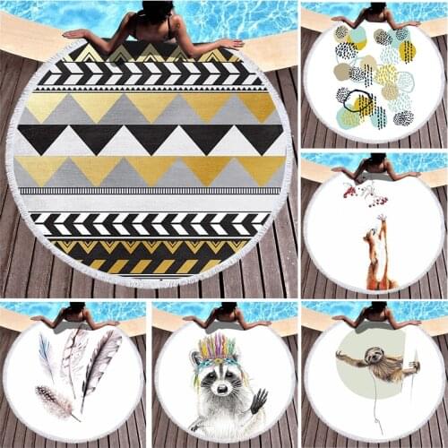Geometric striped animal Round beach towel Fringed beach towel Pareo beach luxury beach towel Sea beach towel strandlaken towel