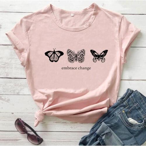 Embrace change Butterfly Shirt 2020 New Arrival Summer Casual 100%Cotton Funny T Shirt Good vibes Shirts Be kind Shirt