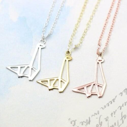 Cute Paper Origami Dinosaur Necklace Simple Modern Minimalist Animal Dragon Pendant Chain Necklaces for Women