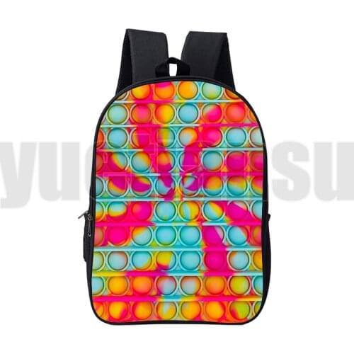 Trendy POP It Backpacks Kids Anime Double Zipper Rainbow Pop Fidget Schoolbag Back To School 16 Inch 3D Family Games Bag Teens