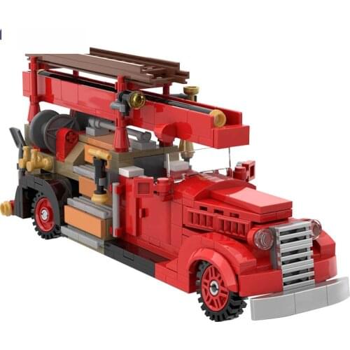 MOC Classic 80s Retro Vintage Car V8-85 Fire Fighting Rescue Trucks CarBuilding Blocks Cityss Firefighter Bricks children Toys
