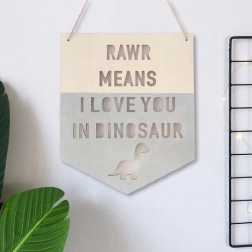 Nordic Wall Hanging Ornaments Wooden Banner Letter Slogan Art Crafts for Kids Room Party Decor Dinosaur Wood Chip Decor