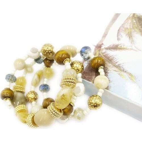 Newest Top Quality 4 Layers BraceletS Wholesales Women Fashion Wooden Bead Charms Adjustable Expandable Wire Bracelets Bangles