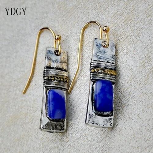 YDGY New long geometric Earrings large earrings handmade by Bohemia in 2019 Blue and white stone earrings