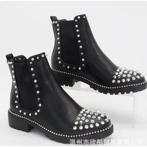 NEW Fashion Womens Boots Hot Sale Rivet Belt Buckle Ankle Boot Spring Autumn Female Student Casual Quality Pu Leather Boot