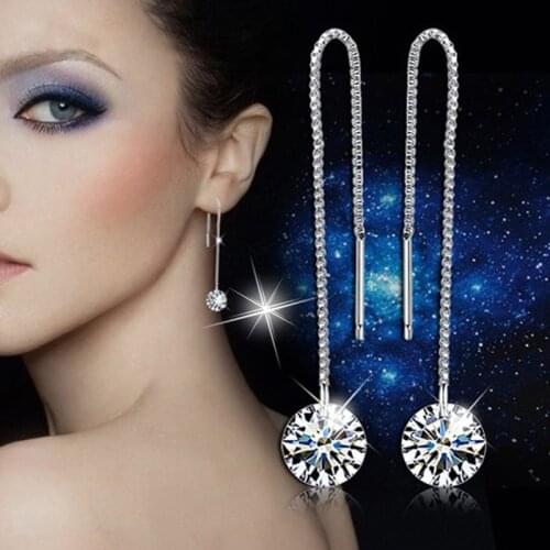 New Drop Earrings For Women Fashion Long Chain Zircon Jewelry Free Shipping