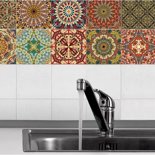 10pcs Arab style tiles tile kitchen background wallpaper bathroom dinning room wall decal film wall stickers home decor supplies